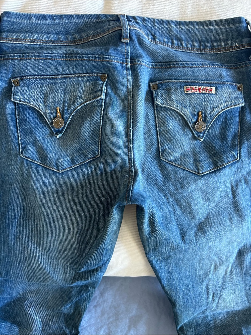 Hudson Jeans Medium Blue Denim with Tan Stitching